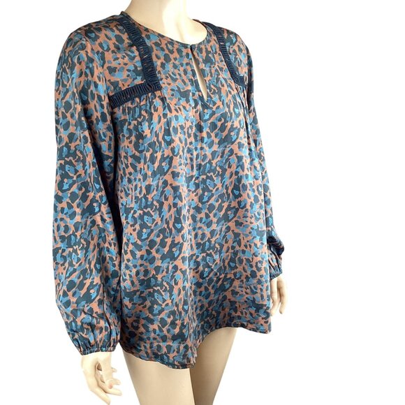 Soft Surroundings Top Size Medium Gianna Copper Teal Animal Print Long Sleeve - Picture 6 of 8